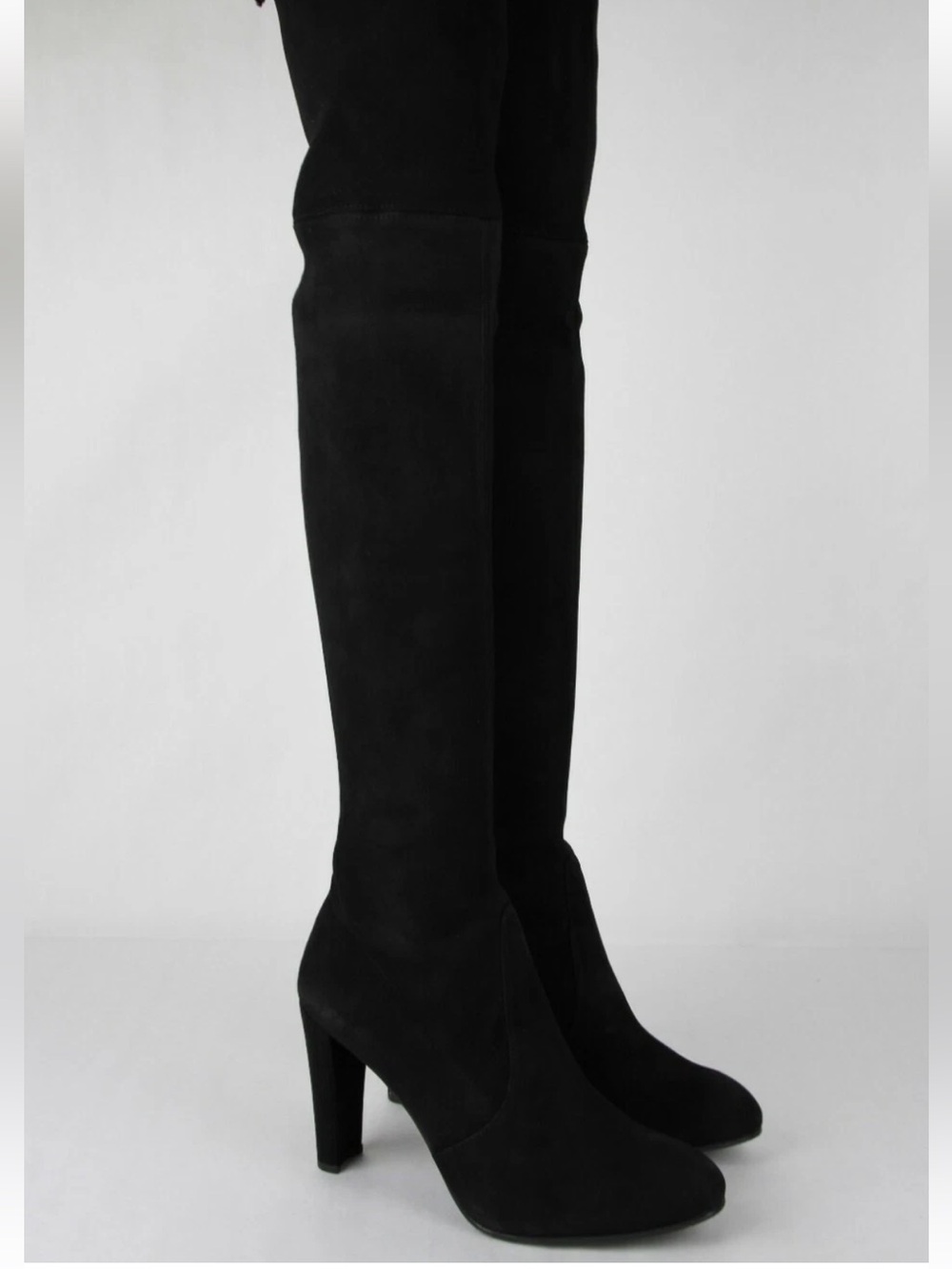 Stuart Weitzman Highland Black Over-the-Knee Suede Heeled Boots - Picture 2 of 9